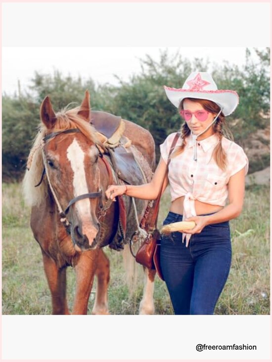 Cowgirl Hat with Heart Sunglasses, Pink Sequin Star, Adjustable String for main image 2